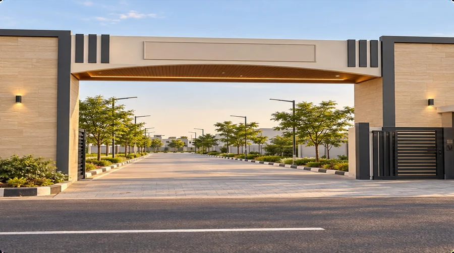 Entrance arch at Yadadri Residency, completed — artist's impression