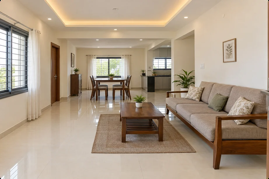Hall looking across the living and dining area towards the kitchen — artist's impression, furniture not included