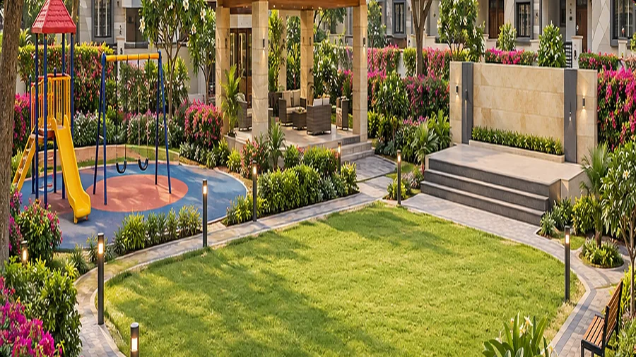 Park, children's play area and open-air stage at Yadadri Residency
