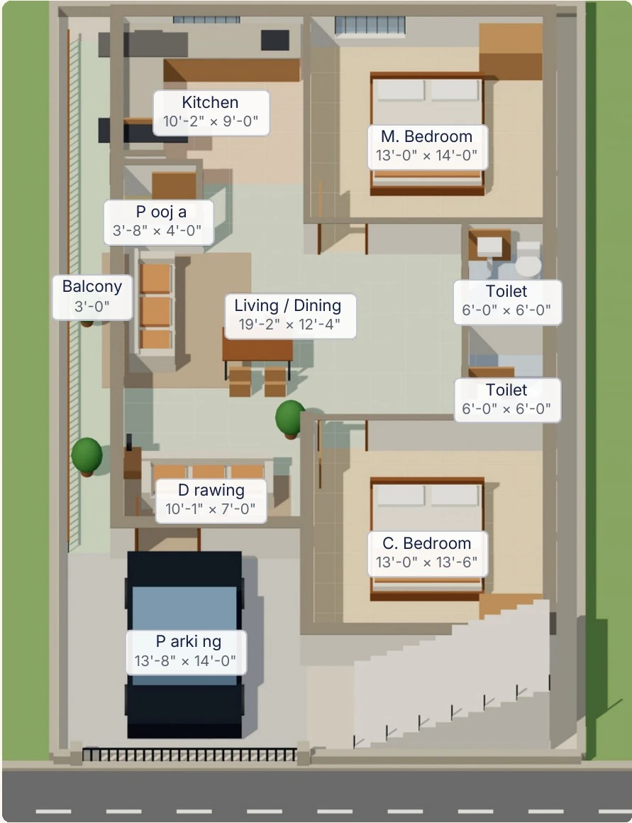 North Face Model 3D furnished floor plan