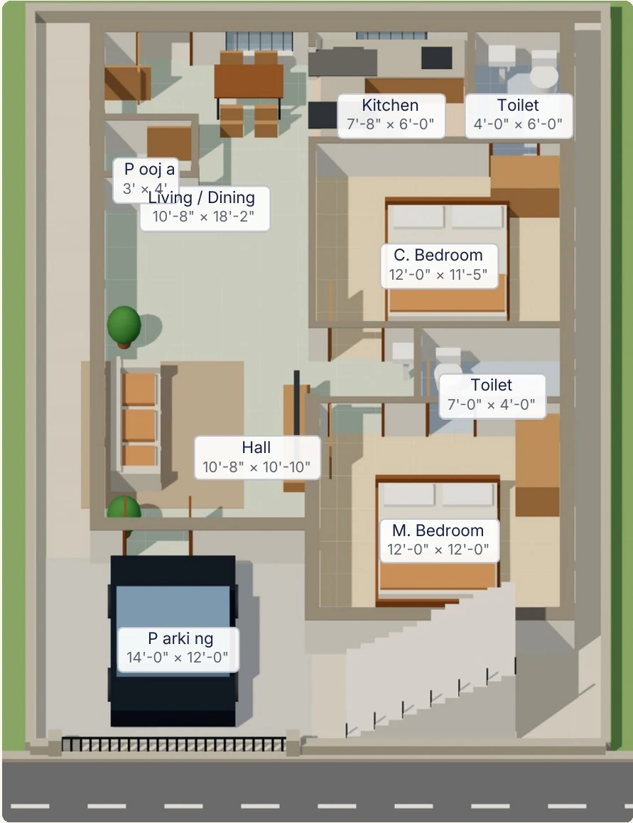 West Face Model 3D furnished floor plan