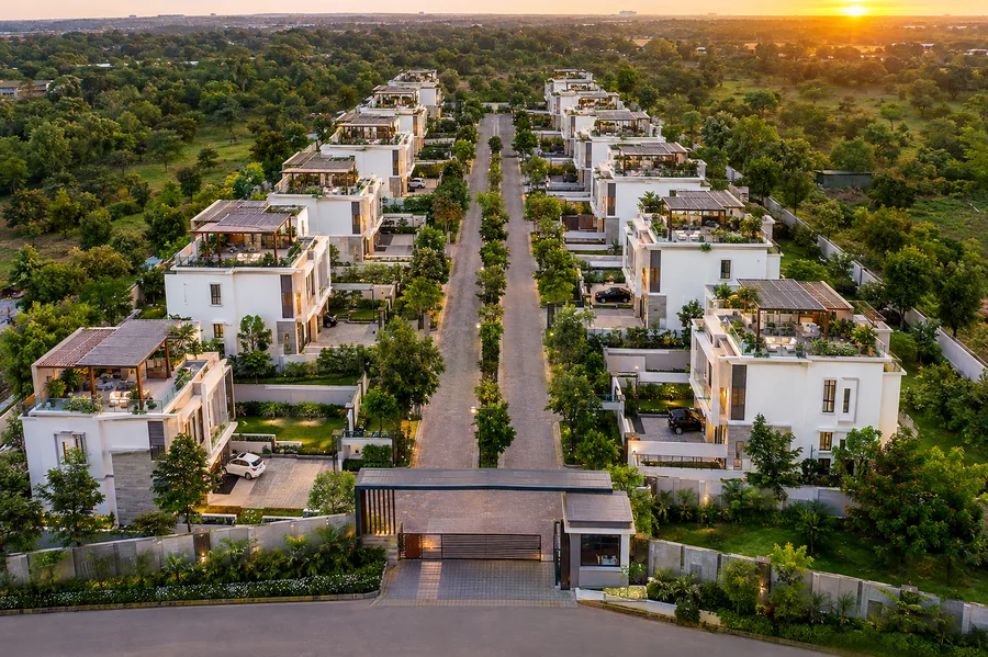 Drone view of 16 independent Signature Triplex Villas, each on its own plot