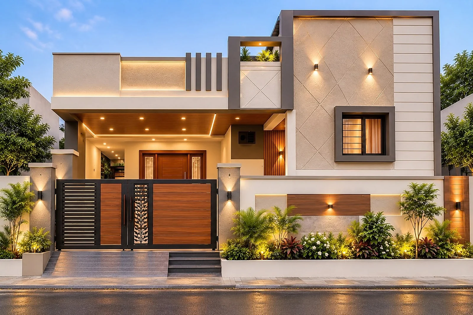 Premium Yadadri Residency independent home elevation at dusk